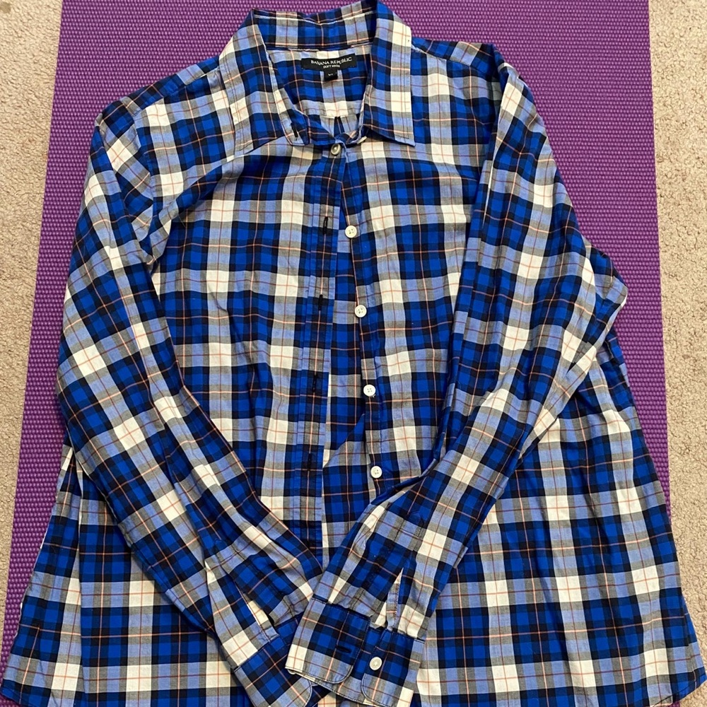 Blue Plaid Button Down Banana Republic- XL
